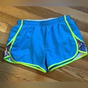 Under Armour Heat Gear Running Shorts - neon blue and yellow - Size (S)